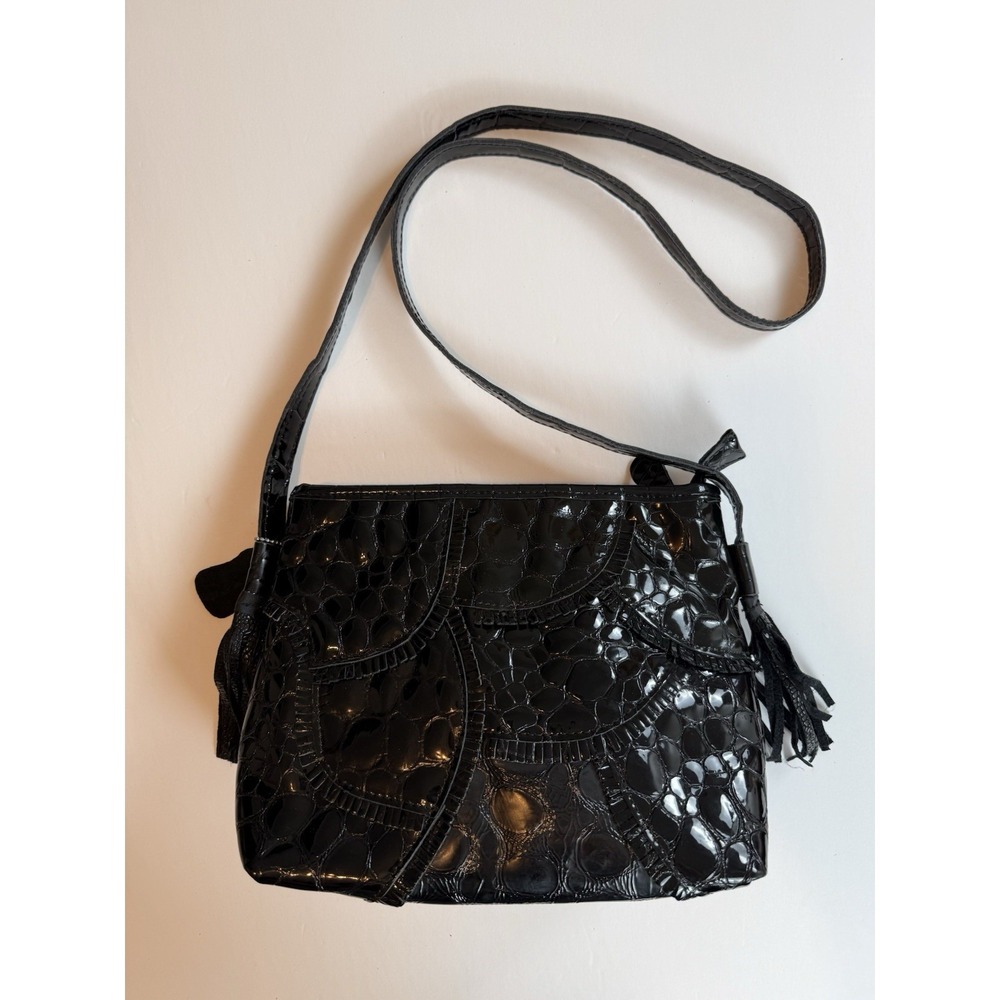 Chaos Y2K Vintage Black Patent Leather Croc Embossed Tassel Shoulder Bag Purse